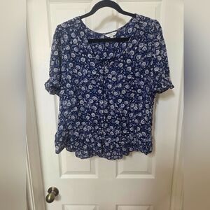 Lucky Brand Blue Ruffled Blouse with Peter Pan Collar